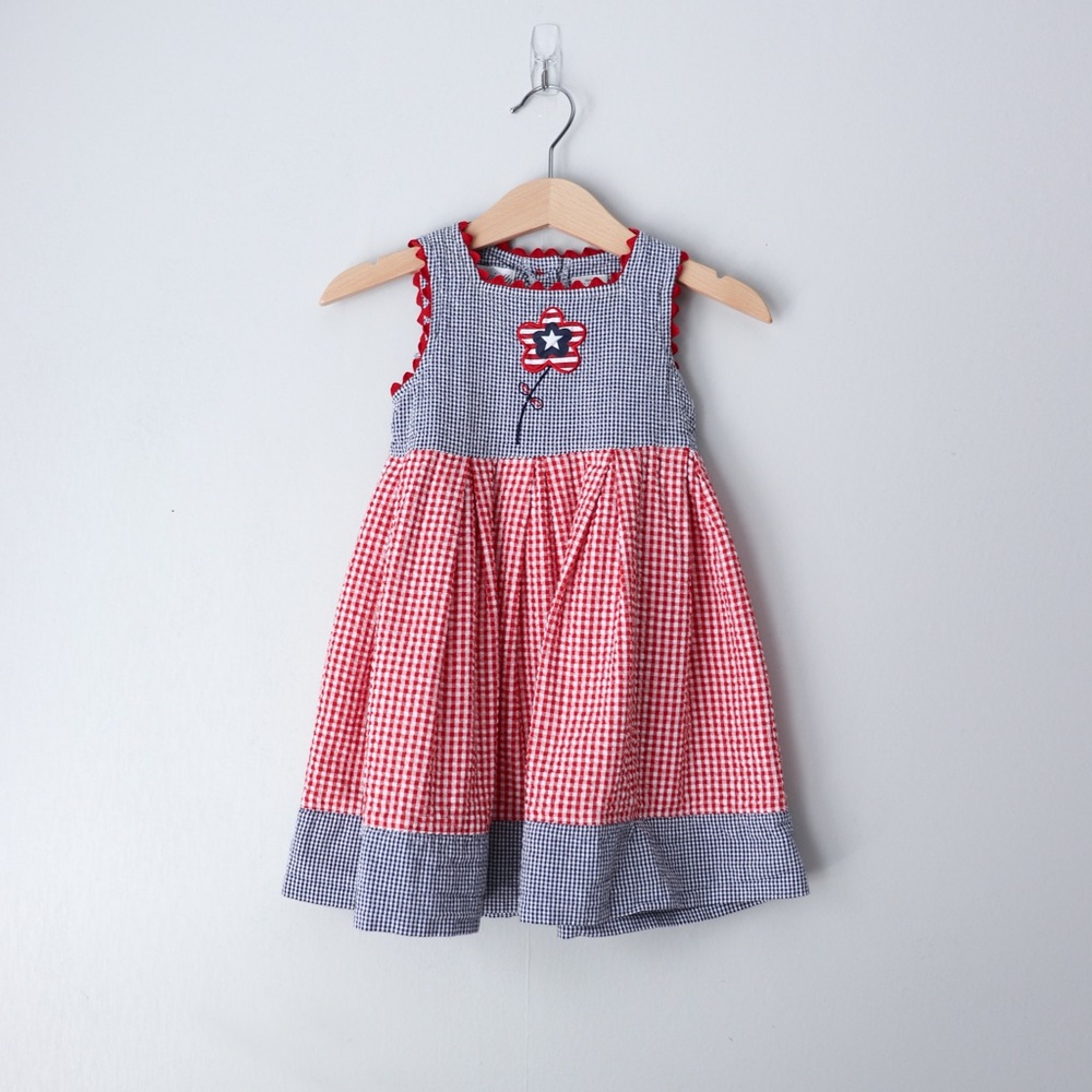 Vintage Y2K Gingham Print Gauzy Cotton Seersucker Dress 18M
